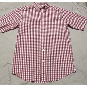 Orvis Wrinkle Free Short Sleeve Button Down Red Plaid Shirt Mens Size M-T Cotton